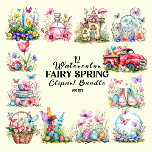 Watercolor Fairy Spring Clipart Bundle cover image.