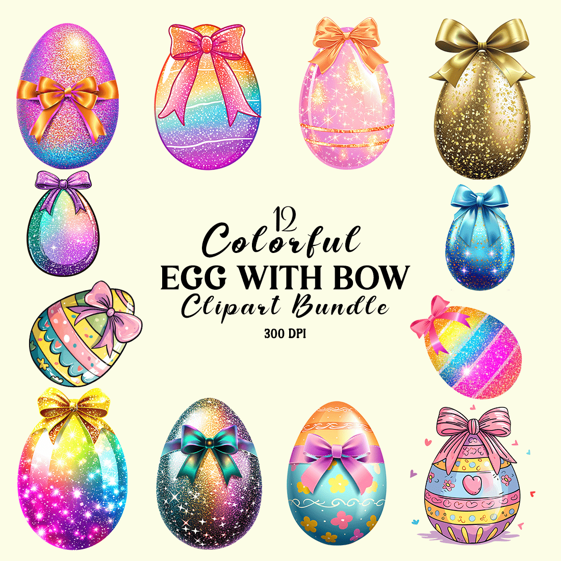 Colorful Egg With Bow Clipart Bundle cover image.