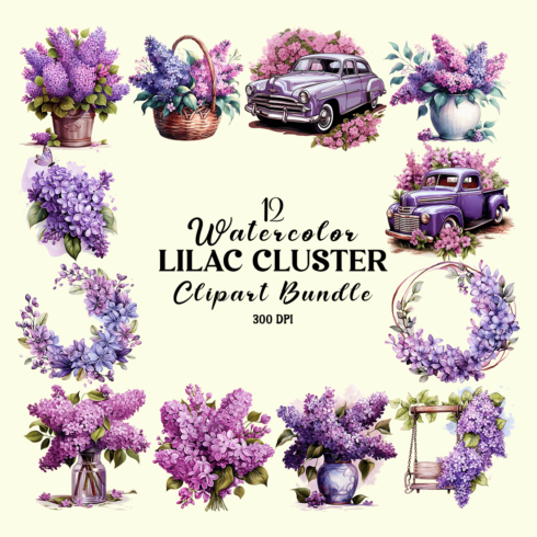 Vintage Lilac Cluster Clipart Bundle cover image.