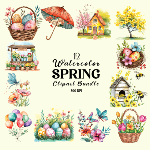 Watercolor Spring Clipart Bundle cover image.