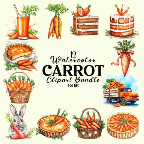 Watercolor Carrot Clipart Bundle cover image.
