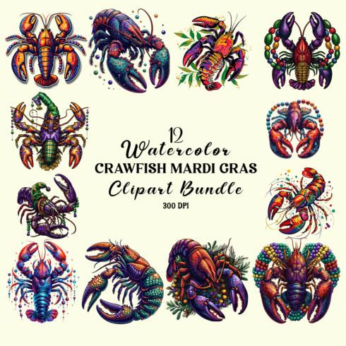 Crawfish Mardi Gras Clipart Bundle cover image.