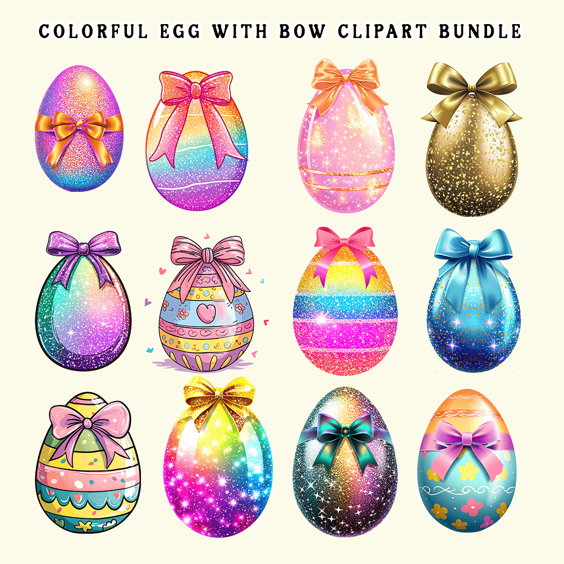 Colorful Egg With Bow Clipart Bundle preview image.