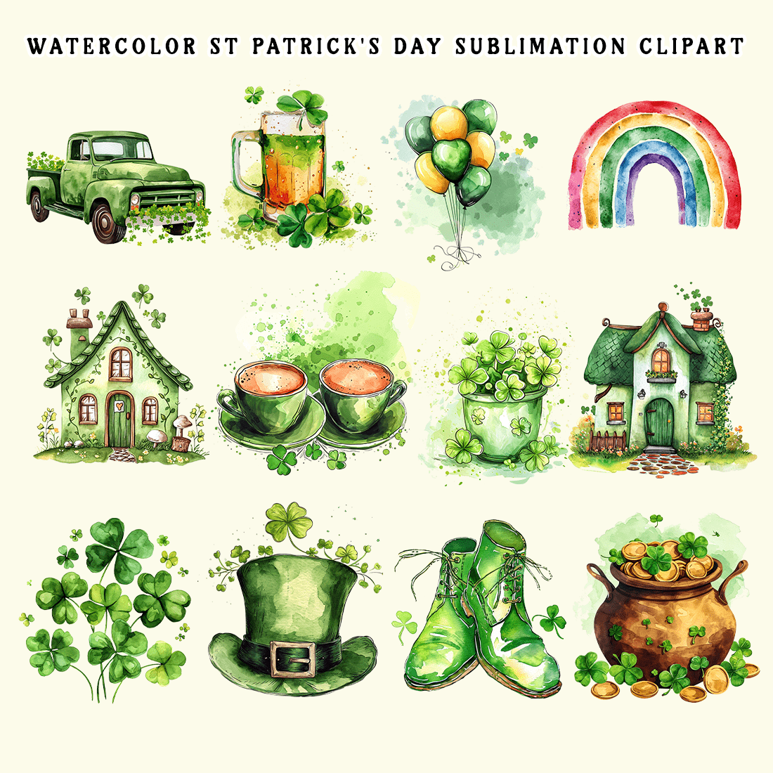 Watercolor St Patrick's day Clipart Bundle preview image.
