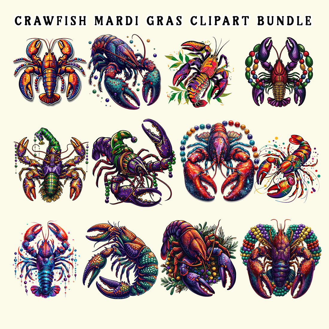 Crawfish Mardi Gras Clipart Bundle preview image.