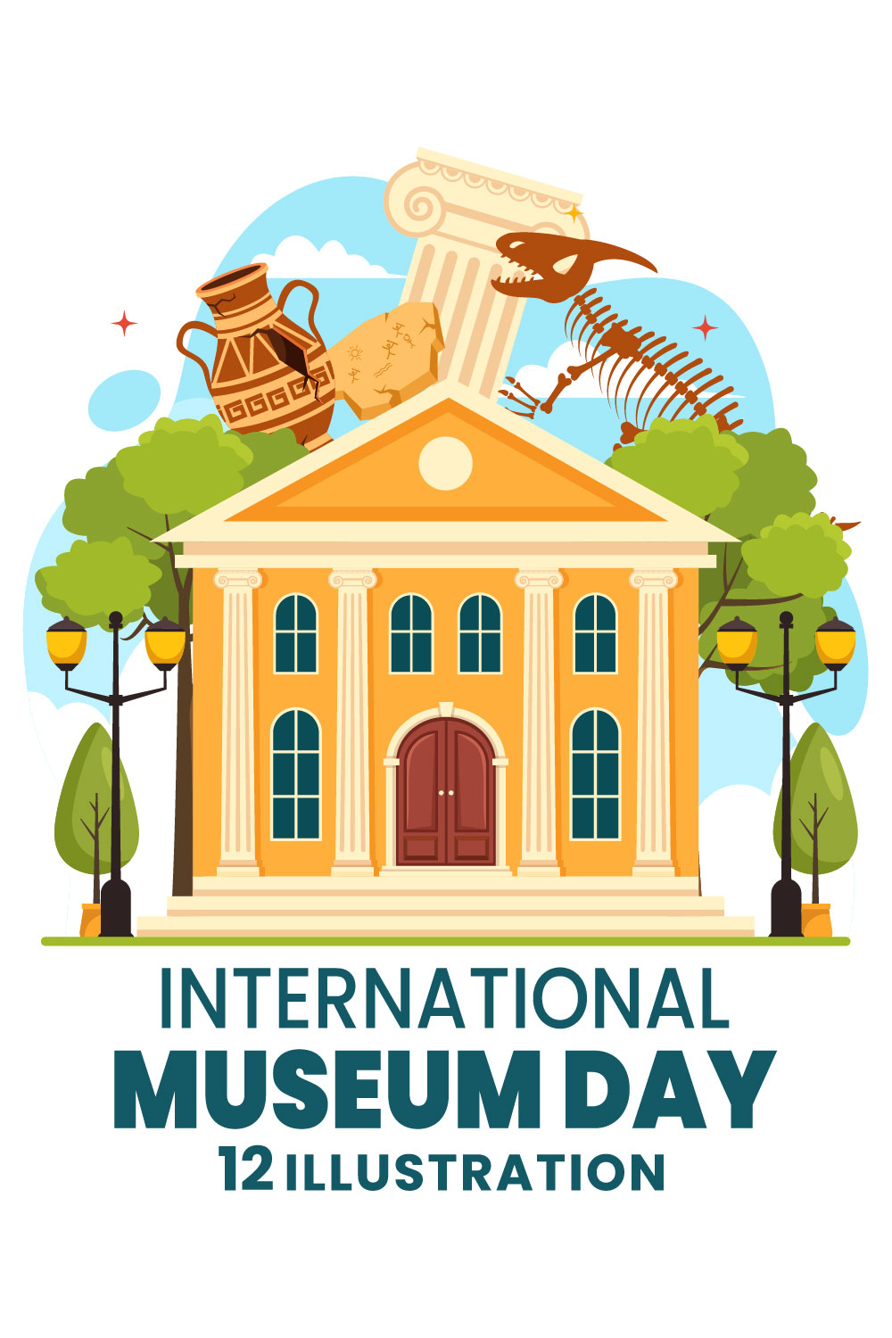 12 International Museum Day Illustration pinterest preview image.