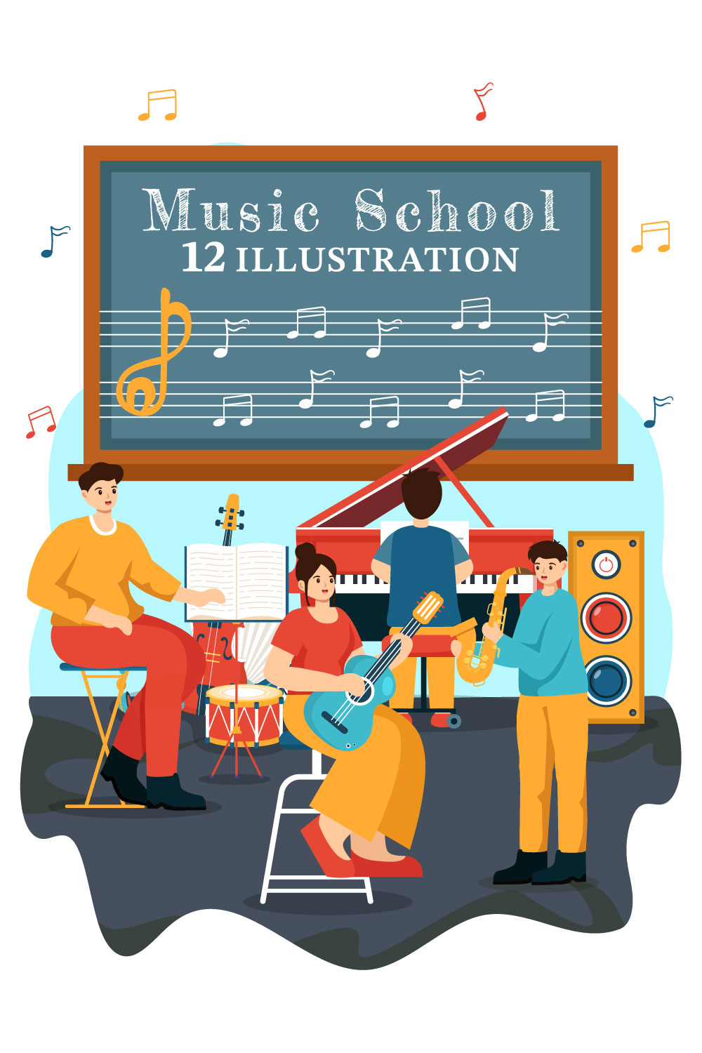 12 Music School Illustration pinterest preview image.