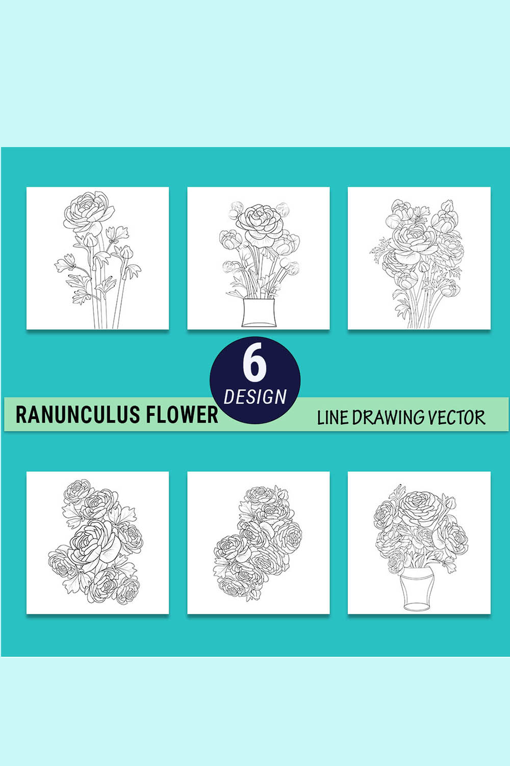 ranunculus line drawing, hand drawing ranunculus drawing, ranunculus illustration, botanical ranunculus drawing, easy ranunculus flower drawing pinterest preview image.