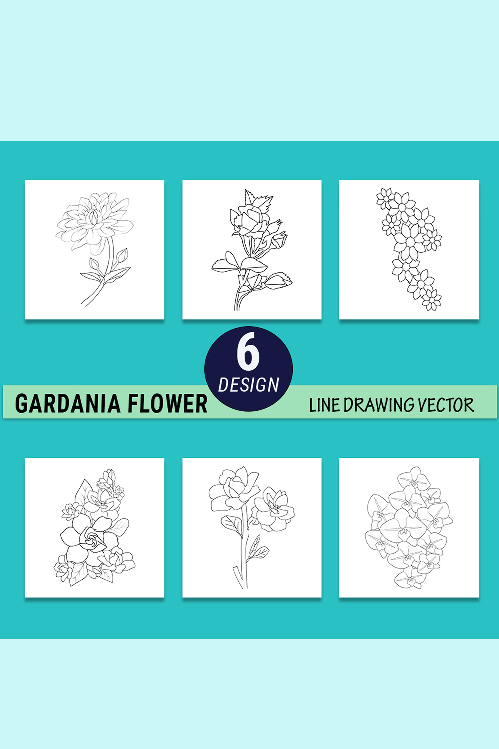 Botanical gardenia drawing, realistic gardenia flower drawing, tattoo gardenia flower drawing, minimalist gardenia tattoo pinterest preview image.