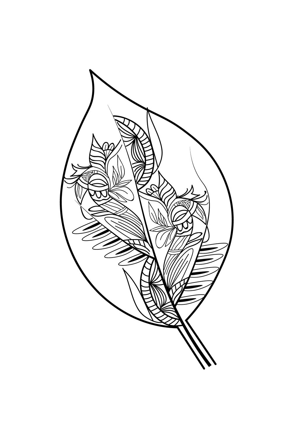 leaf line art, flower cluster drawing, relaxation flower coloring pages for adults, detailed flower coloring pages, detailed flower coloring pages printable pinterest preview image.