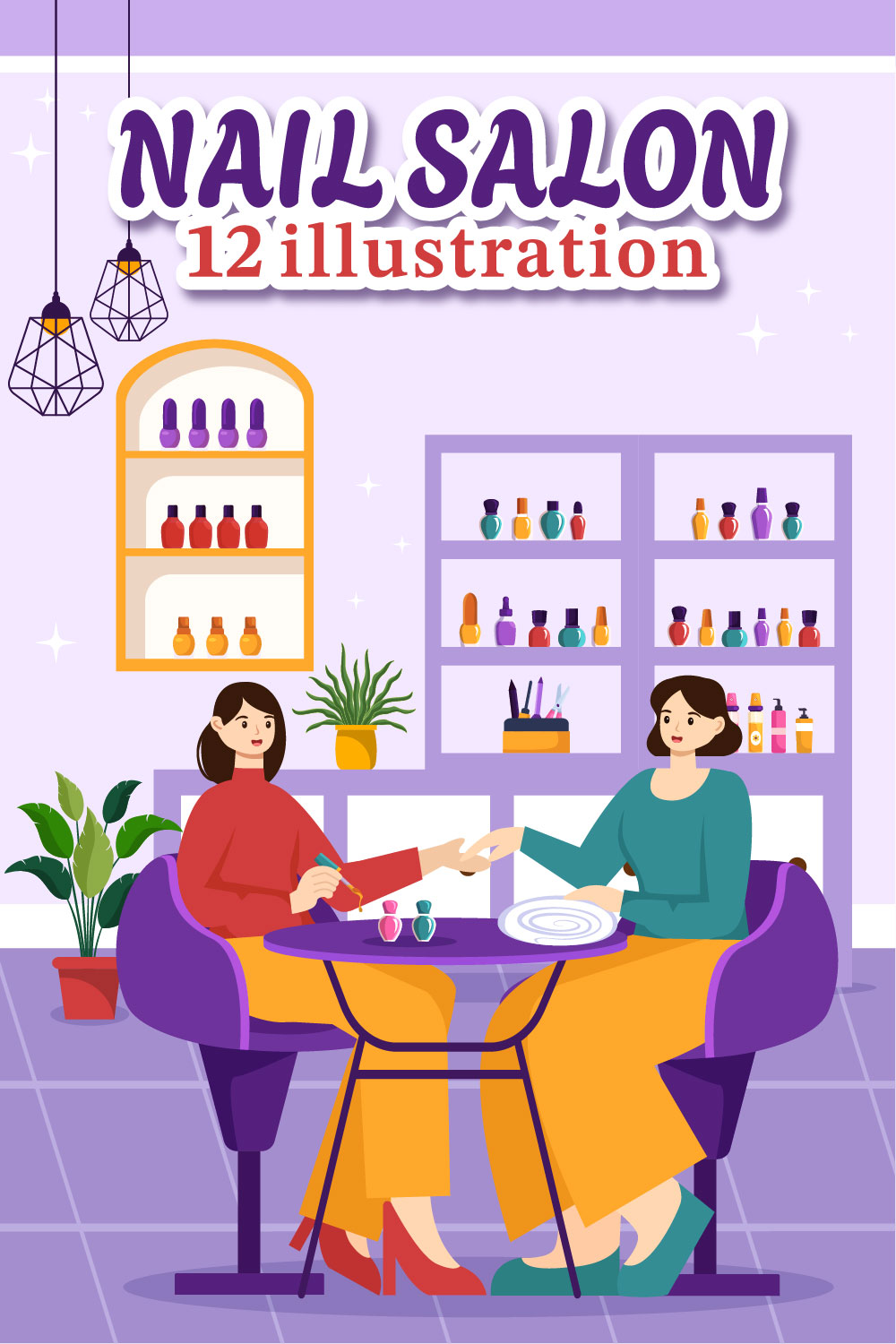 12 Nail Polish Salon Illustration pinterest preview image.
