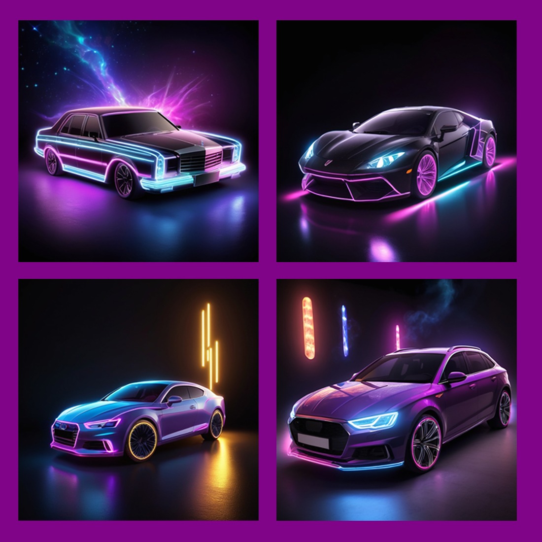 Car - Magic Light Effect, Neon Effect, Car Images Total = 04 cover image.