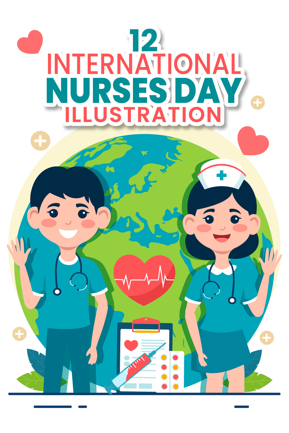 12 International Nurses Day Illustration pinterest preview image.