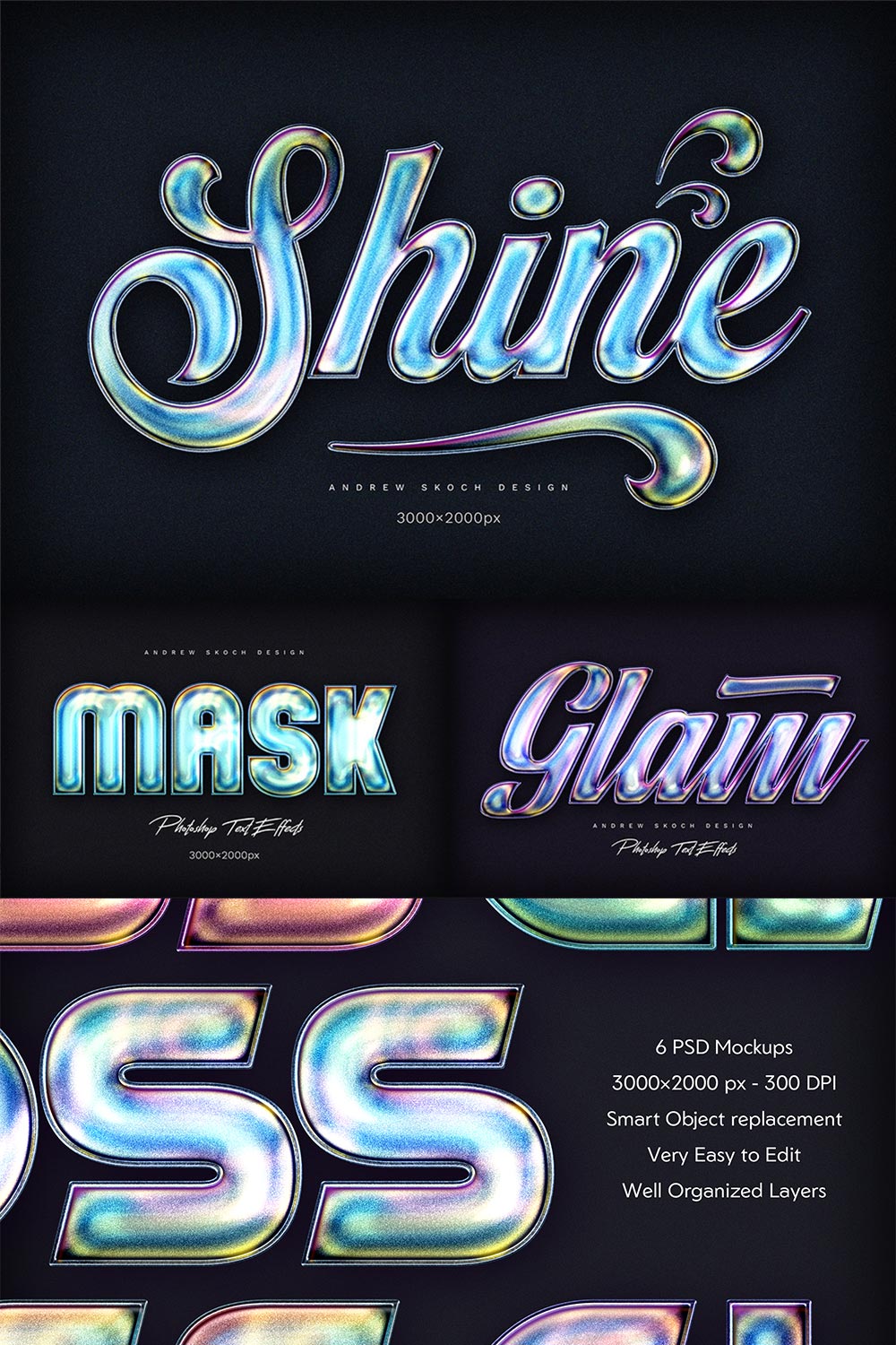 Holographic Text Effects pinterest preview image.