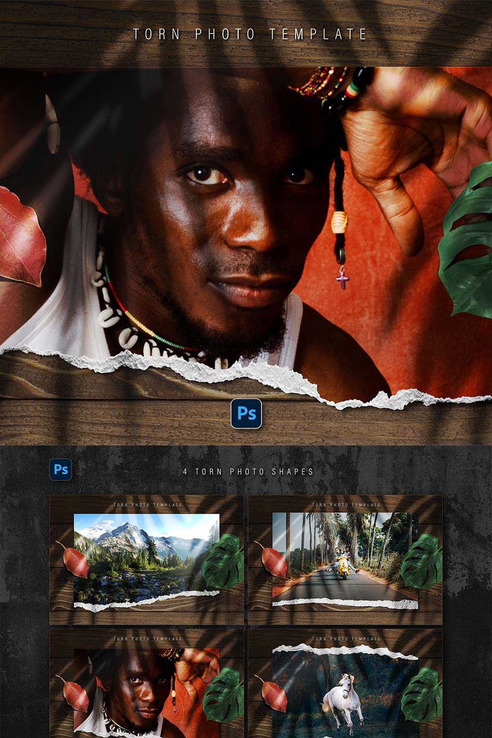 Torn Photo Template pinterest preview image.
