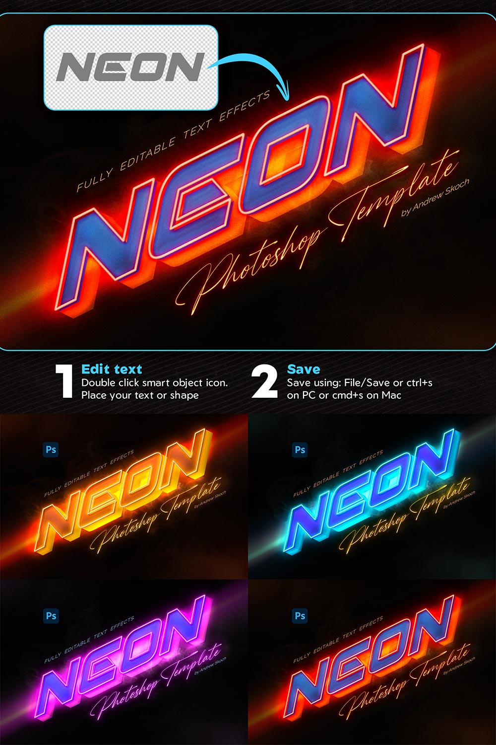 Neon Text Effect pinterest preview image.