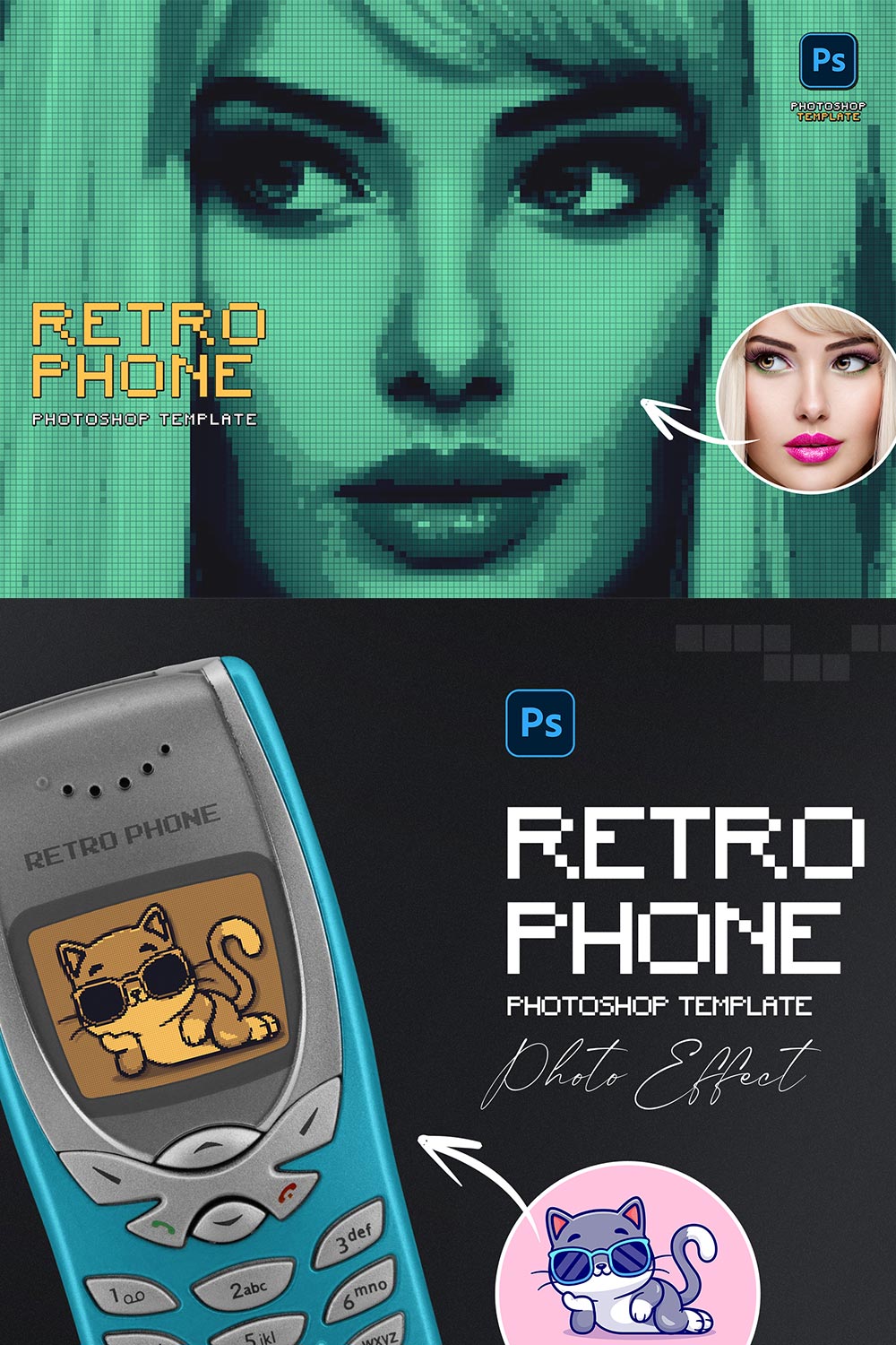 Retro Phone Photo Template pinterest preview image.