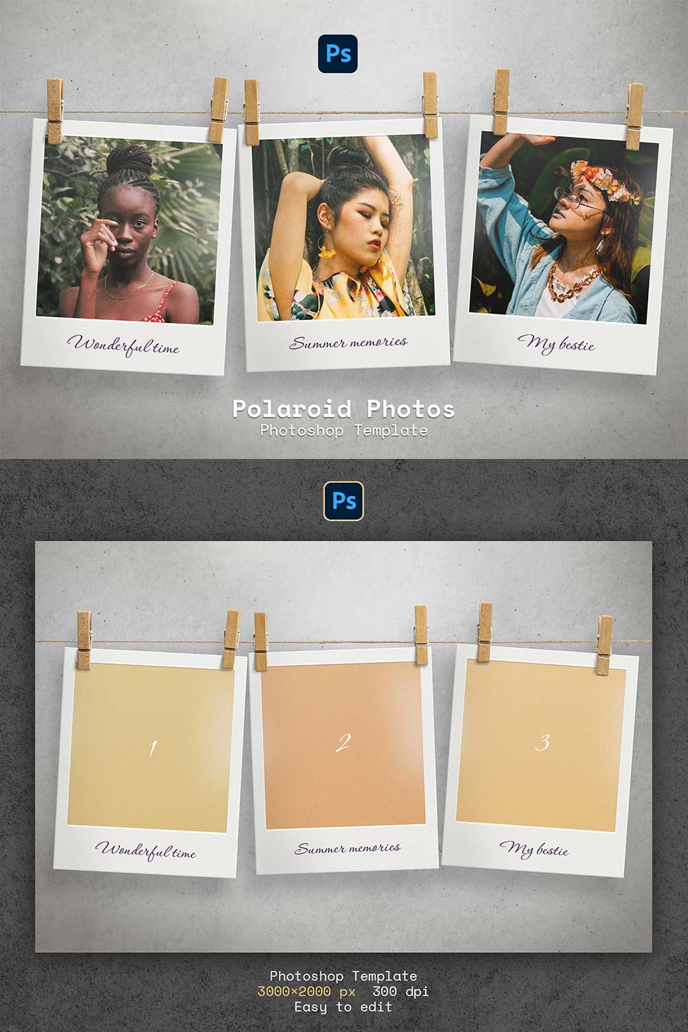 Polaroid Photos on Clothespins pinterest preview image.