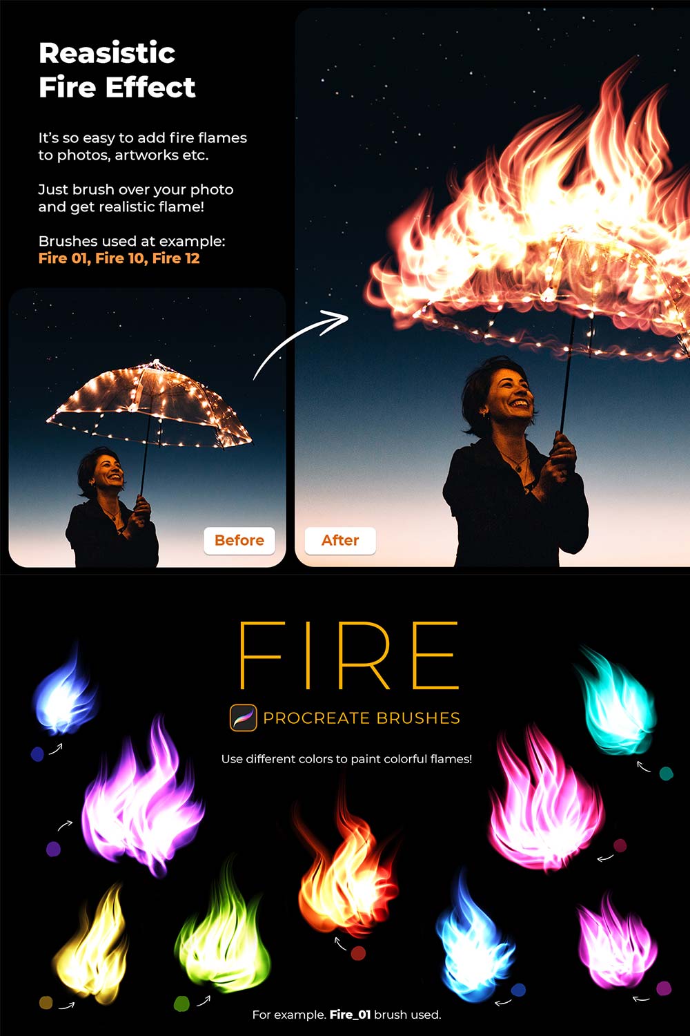Fire Procreate Brushes pinterest preview image.