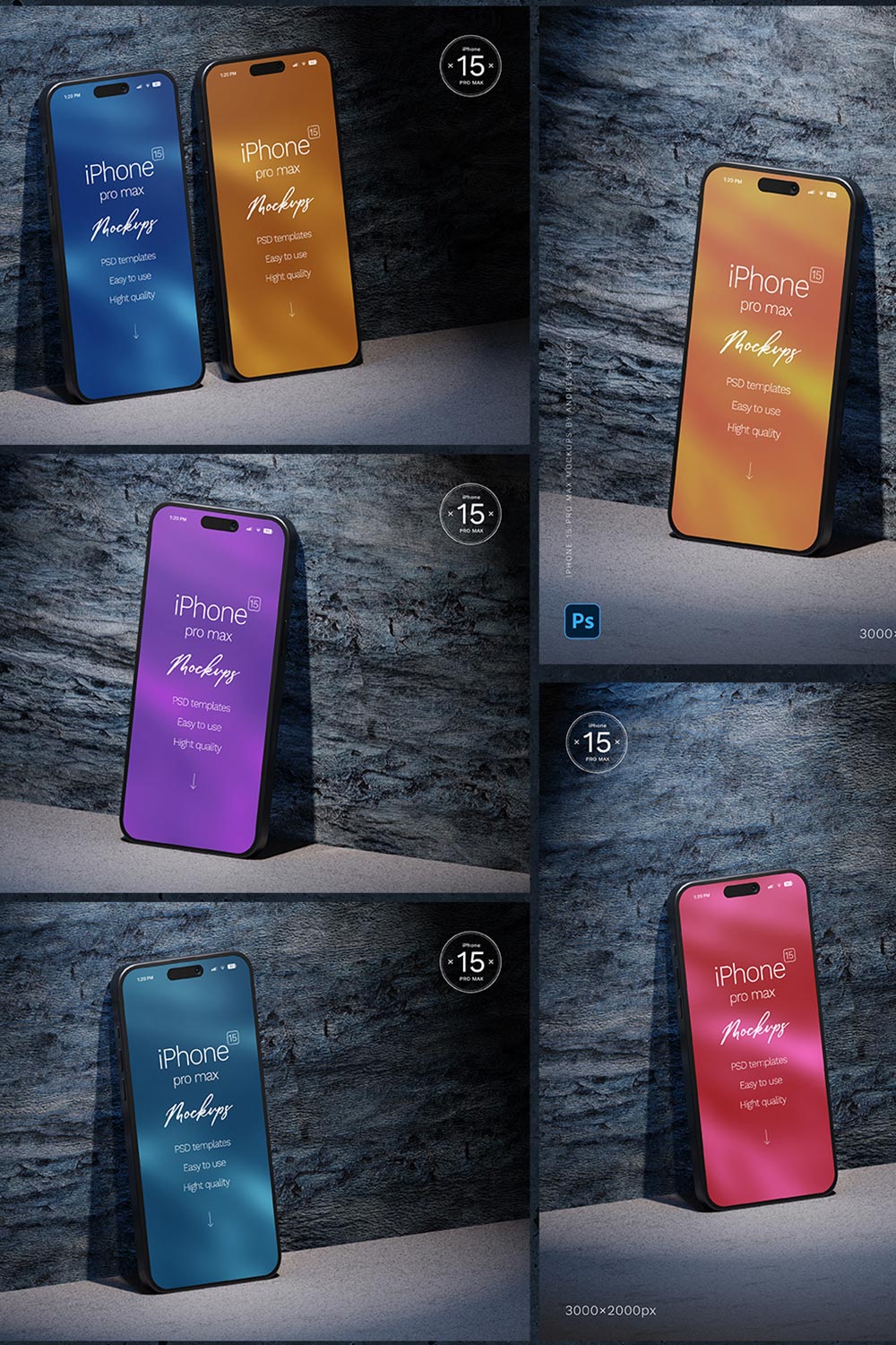 iPhone 15 Pro Max Mockups pinterest preview image.