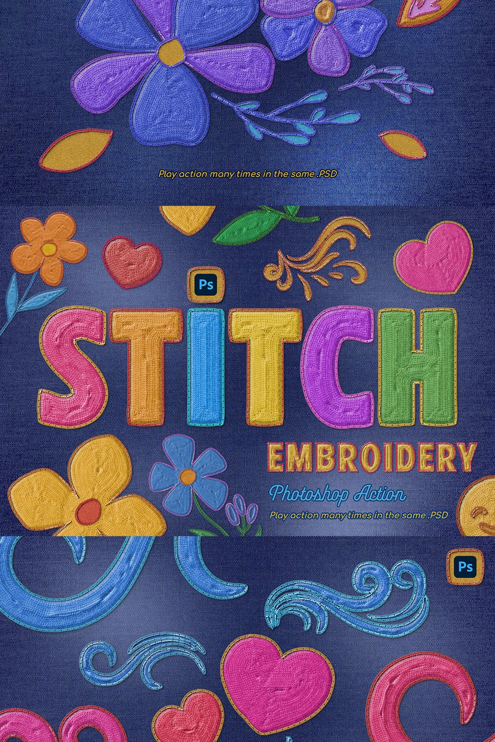 Embroidery Photoshop Action pinterest preview image.