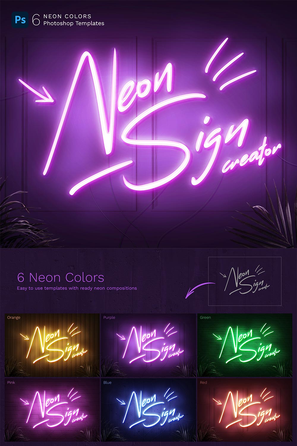 Neon Sign Templates pinterest preview image.