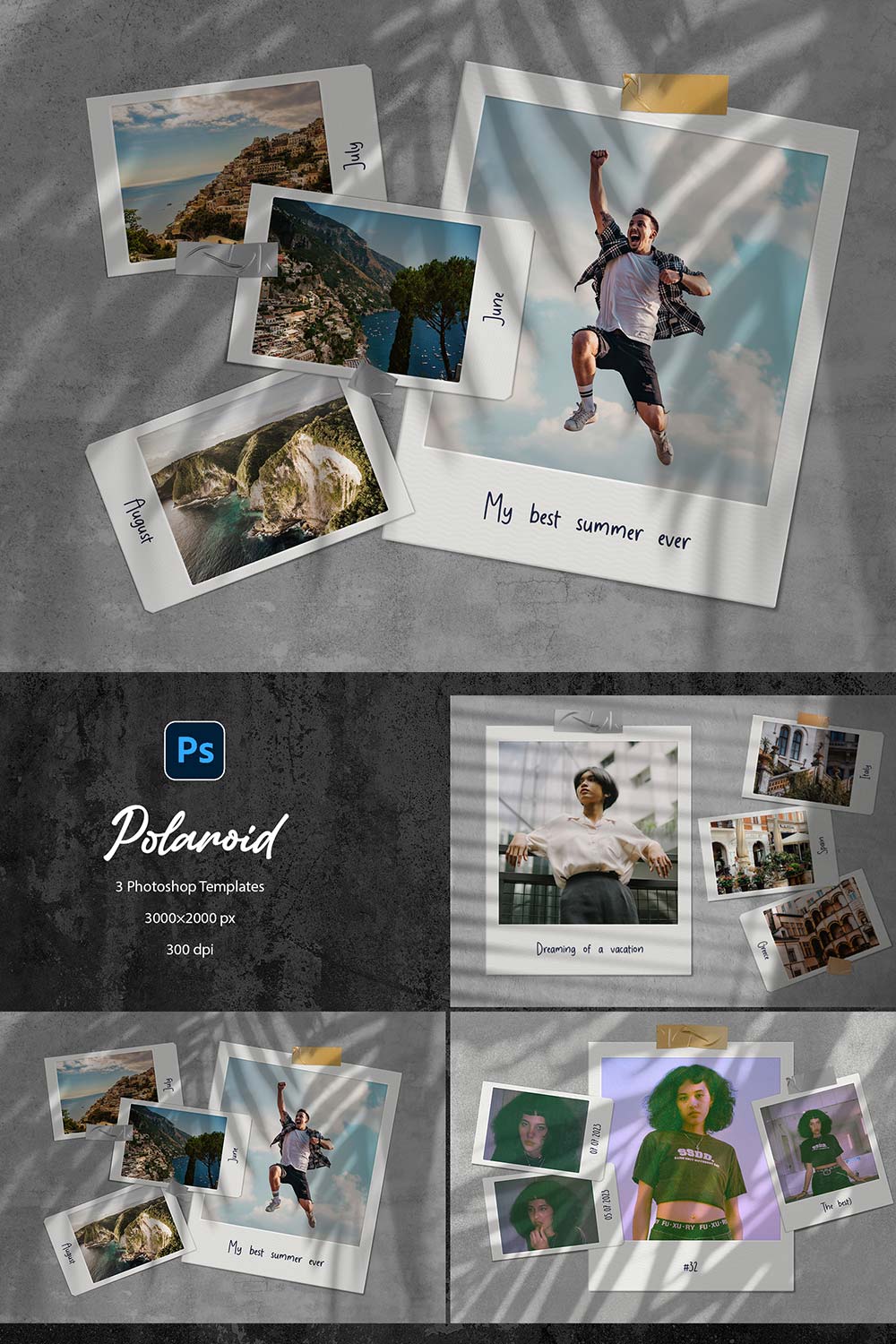 3 Polaroid Photo Templates pinterest preview image.