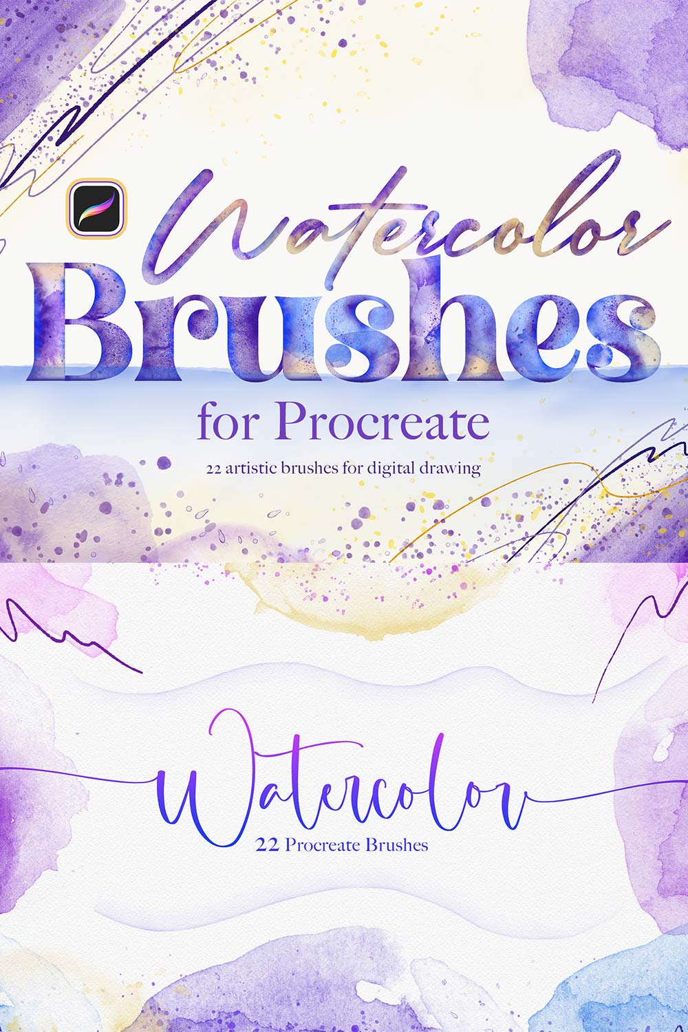 Watercolor Procreate Brushes pinterest preview image.