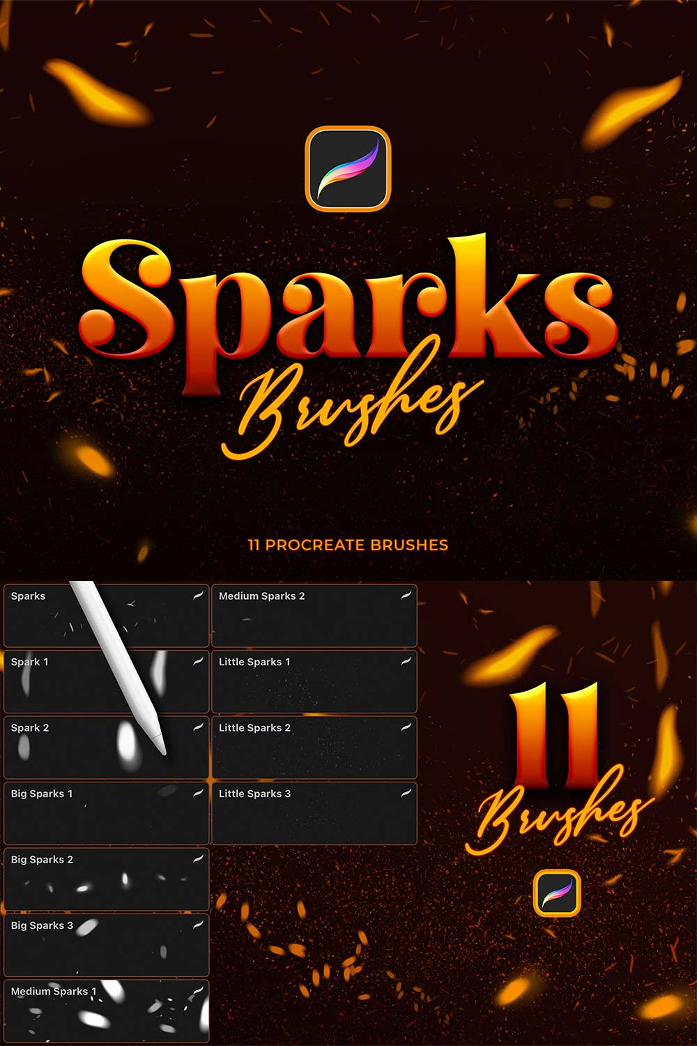 Sparks Procreate Brushes pinterest preview image.