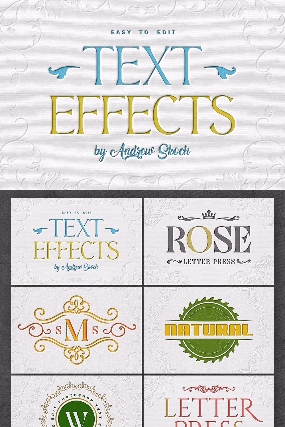 Letter Press Text & Logo Effect pinterest preview image.