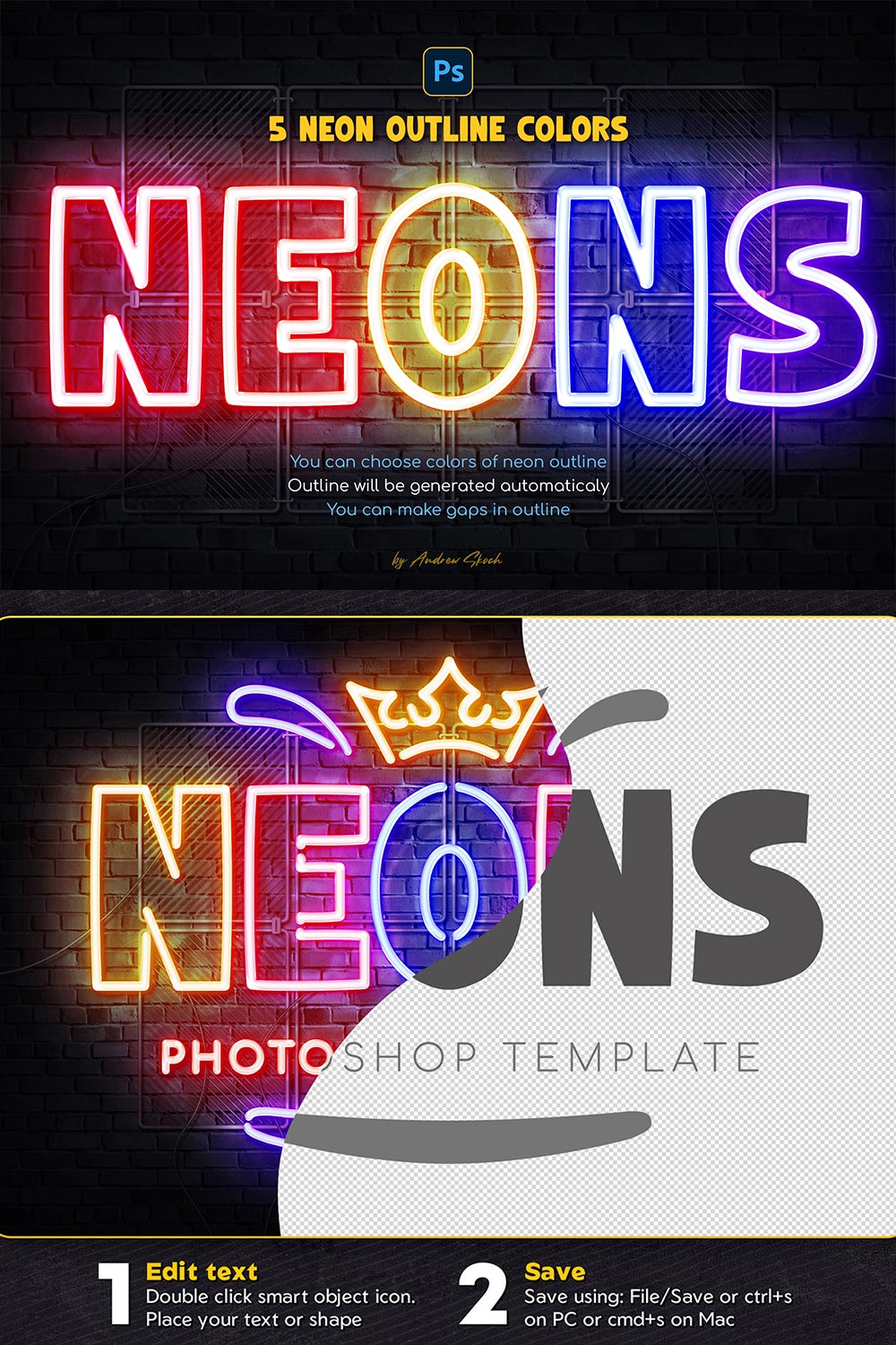 Neon Outline Photoshop Effect pinterest preview image.