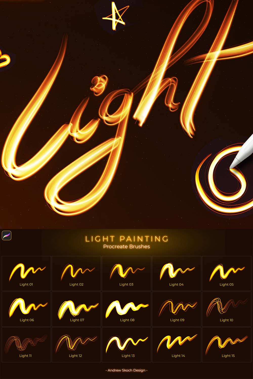 Light Painting Procreate Brushes pinterest preview image.