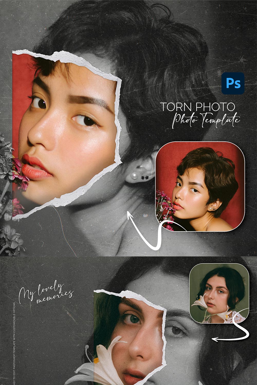 Torn Photo Template pinterest preview image.