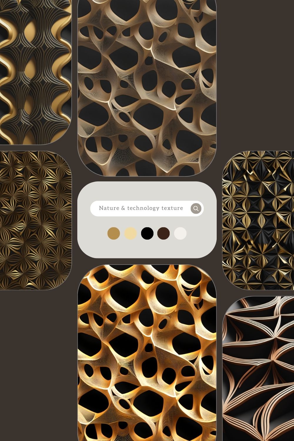 3D seamless pattern, Digital paper - Fusion of nature & technology pinterest preview image.