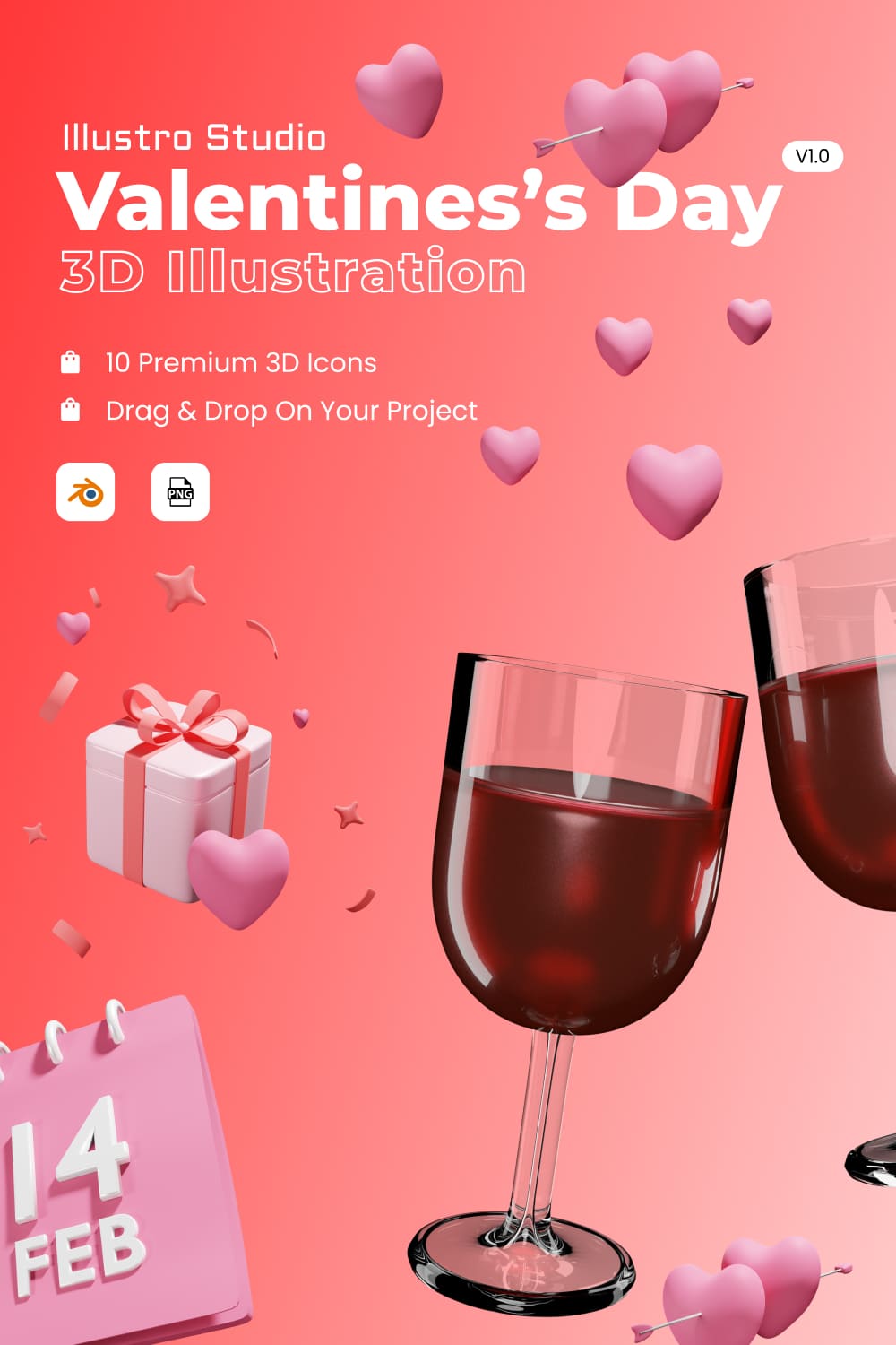 Valentine's day 3D Illustration - only $12 pinterest preview image.