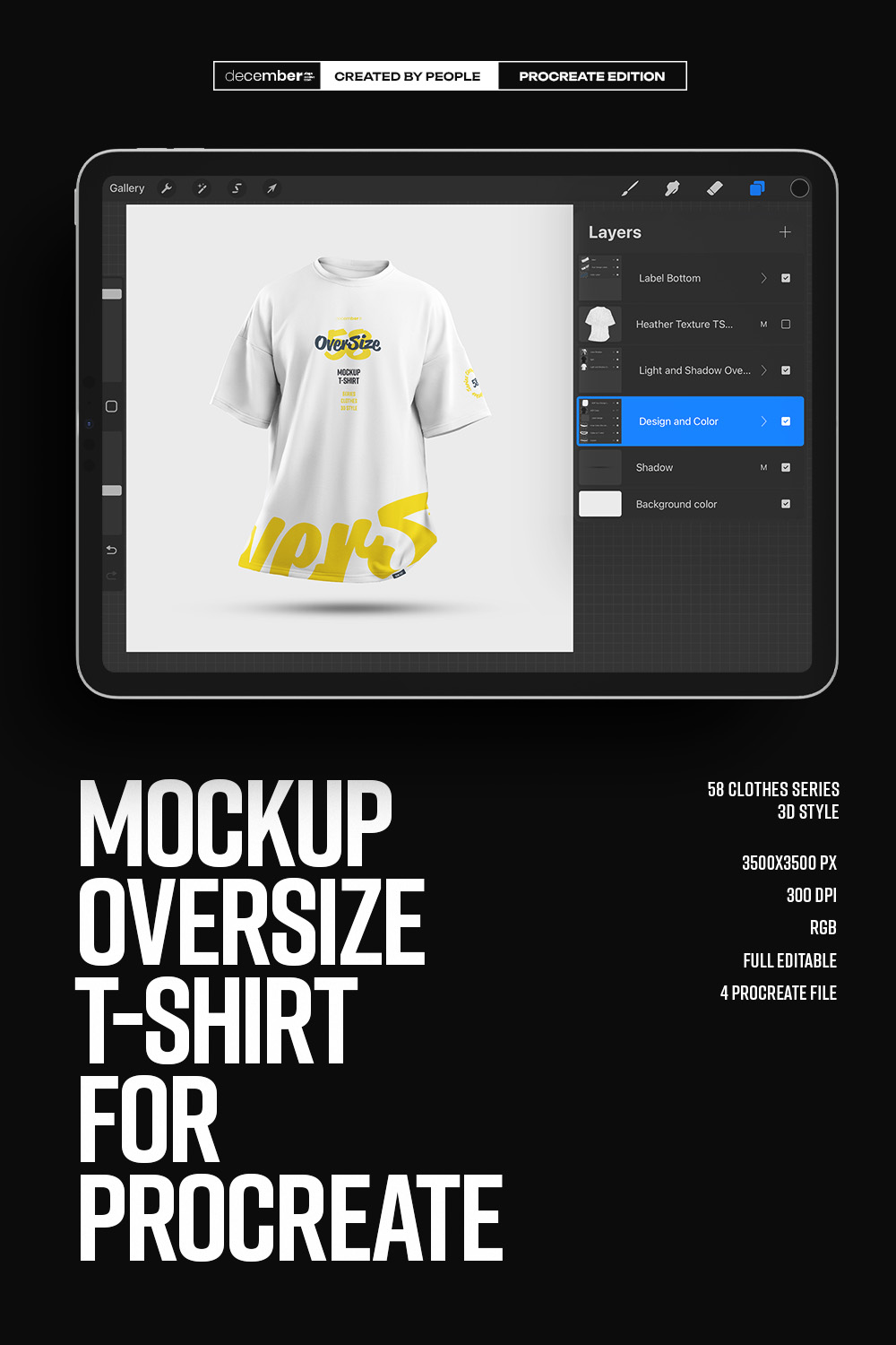 4 Mockups Oversize T-shirt for Procreate pinterest preview image.