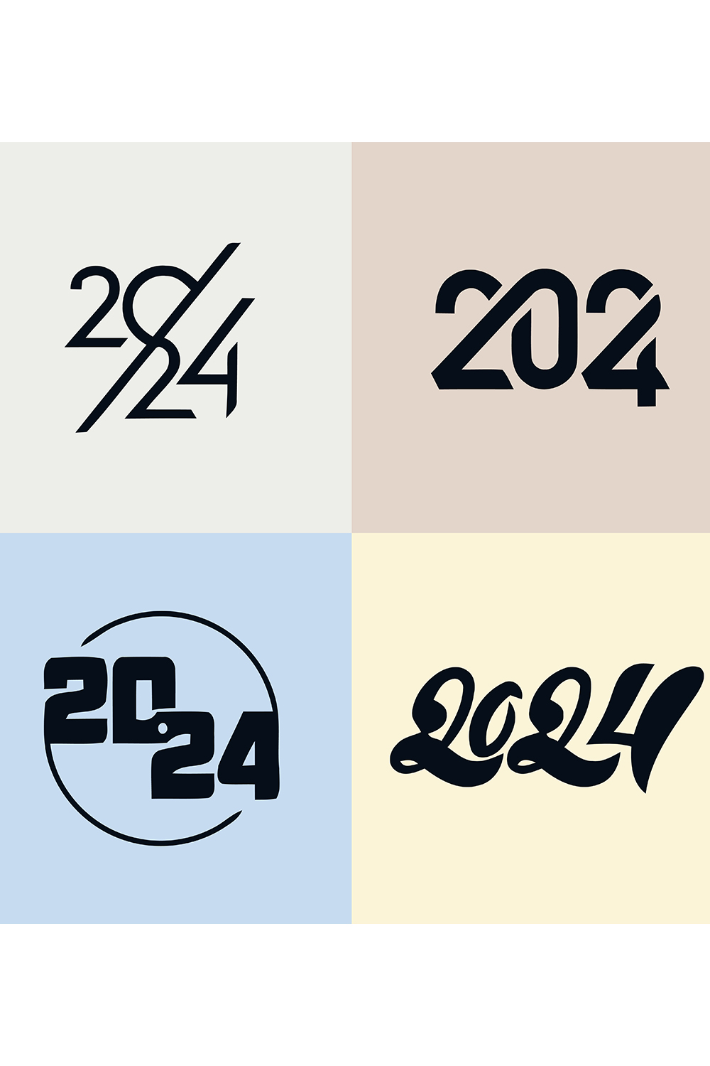 4 Set of 2024 number design template vector 2024 Happy New Year logo text design pinterest preview image.