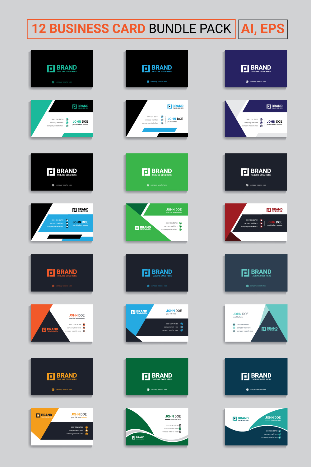 Double sided 12 Business card template bundle pack pinterest preview image.
