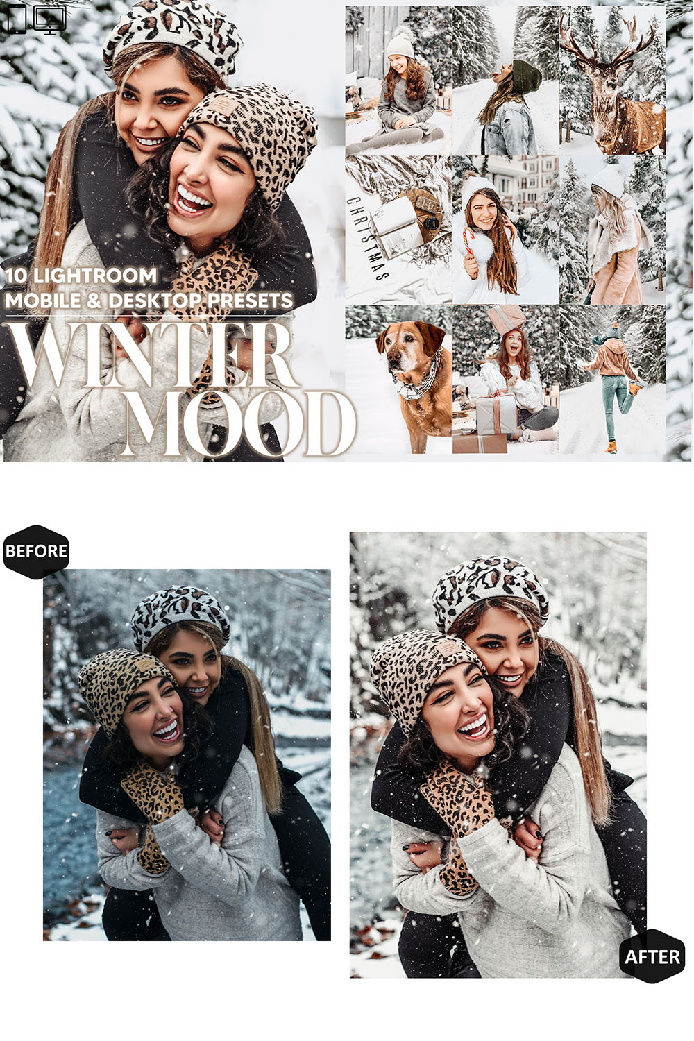 10 Winter Mood Lightroom Presets, Christmas Mobile Preset, Bright Desktop, Blogger And Lifestyle Theme For Instagram LR Filter DNG Portrait pinterest preview image.