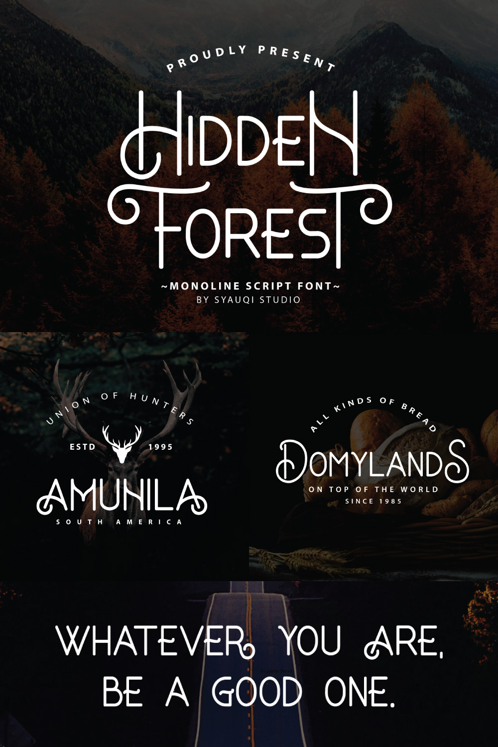 Hidden Forest, an elegant and incredibly authentic monoline font pinterest preview image.