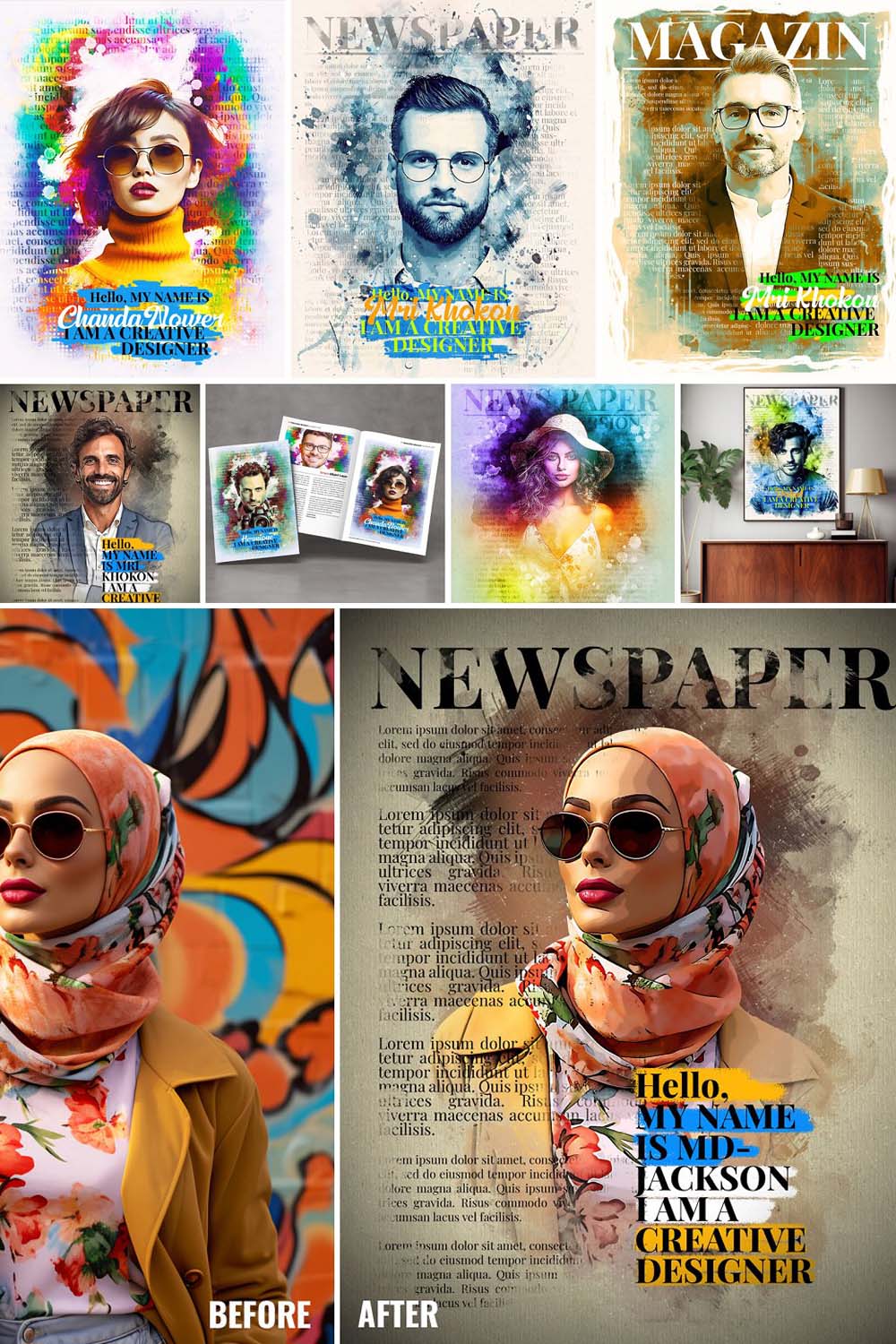 News Paper Mixed Media Art Effect pinterest preview image.