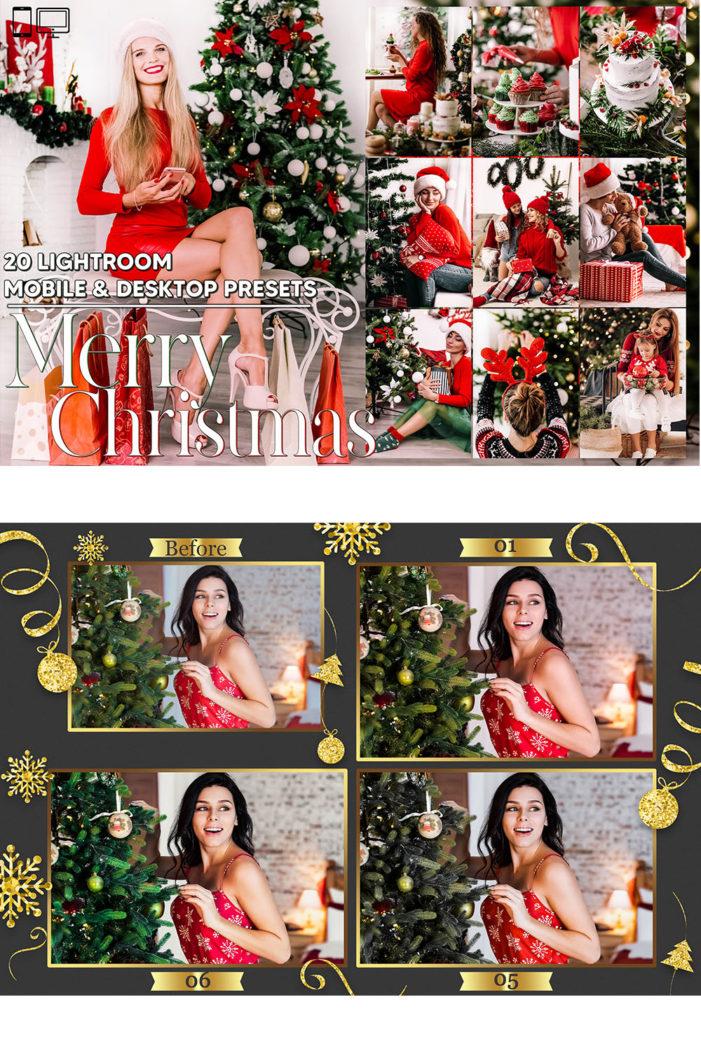 20 Merry Christmas Lightroom Presets, Colorful Mobile Editing, Cozy Desktop LR Filter DNG Influencer Instagram Theme, Xmas Hue, Blogger CC pinterest preview image.