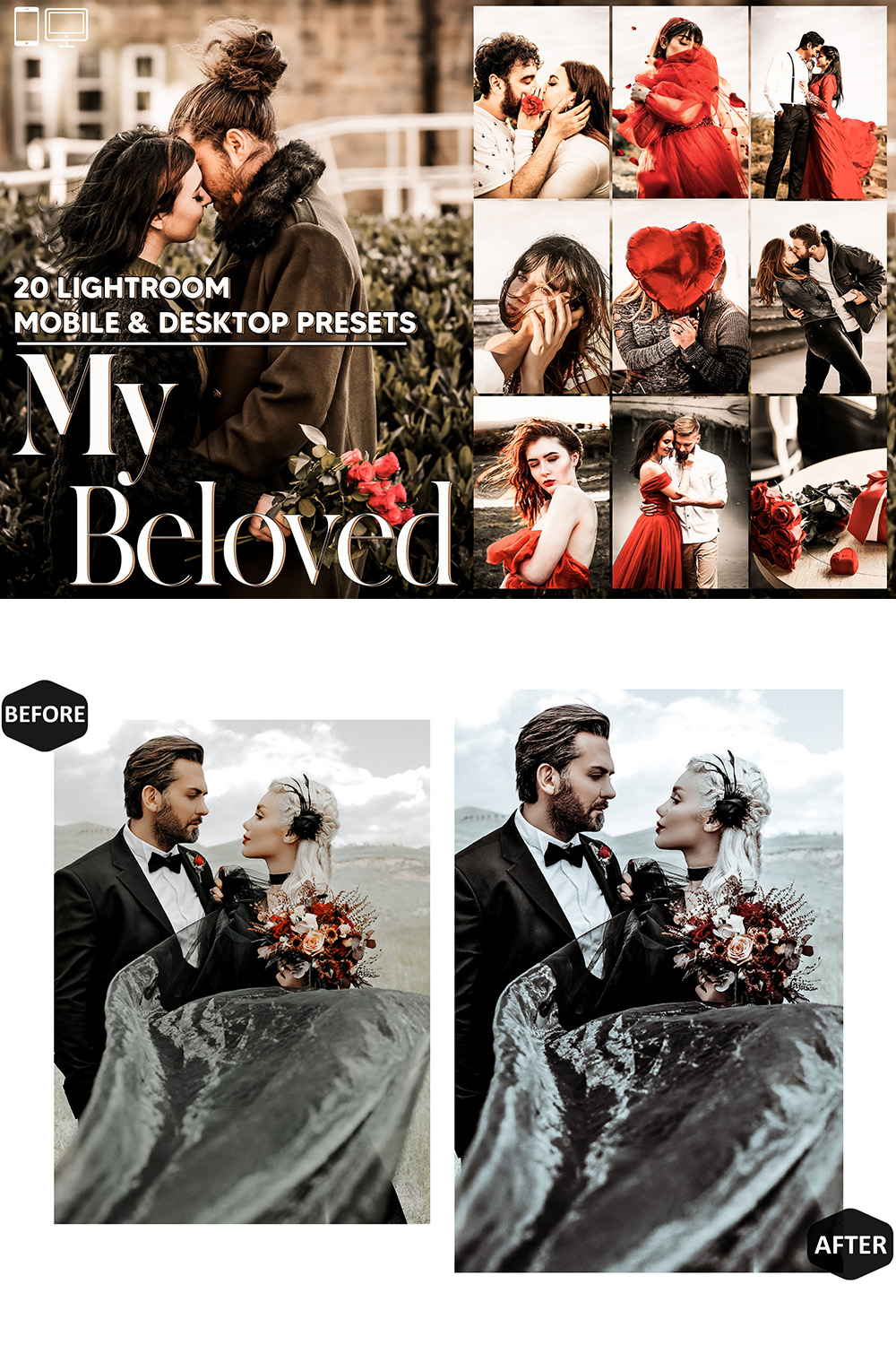 20 My Beloved Lightroom Presets, Romance Mobile Editing, Cupid Desktop LR Filter DNG Influencer Instagram Theme, Lovely Couple, Blogger CC pinterest preview image.