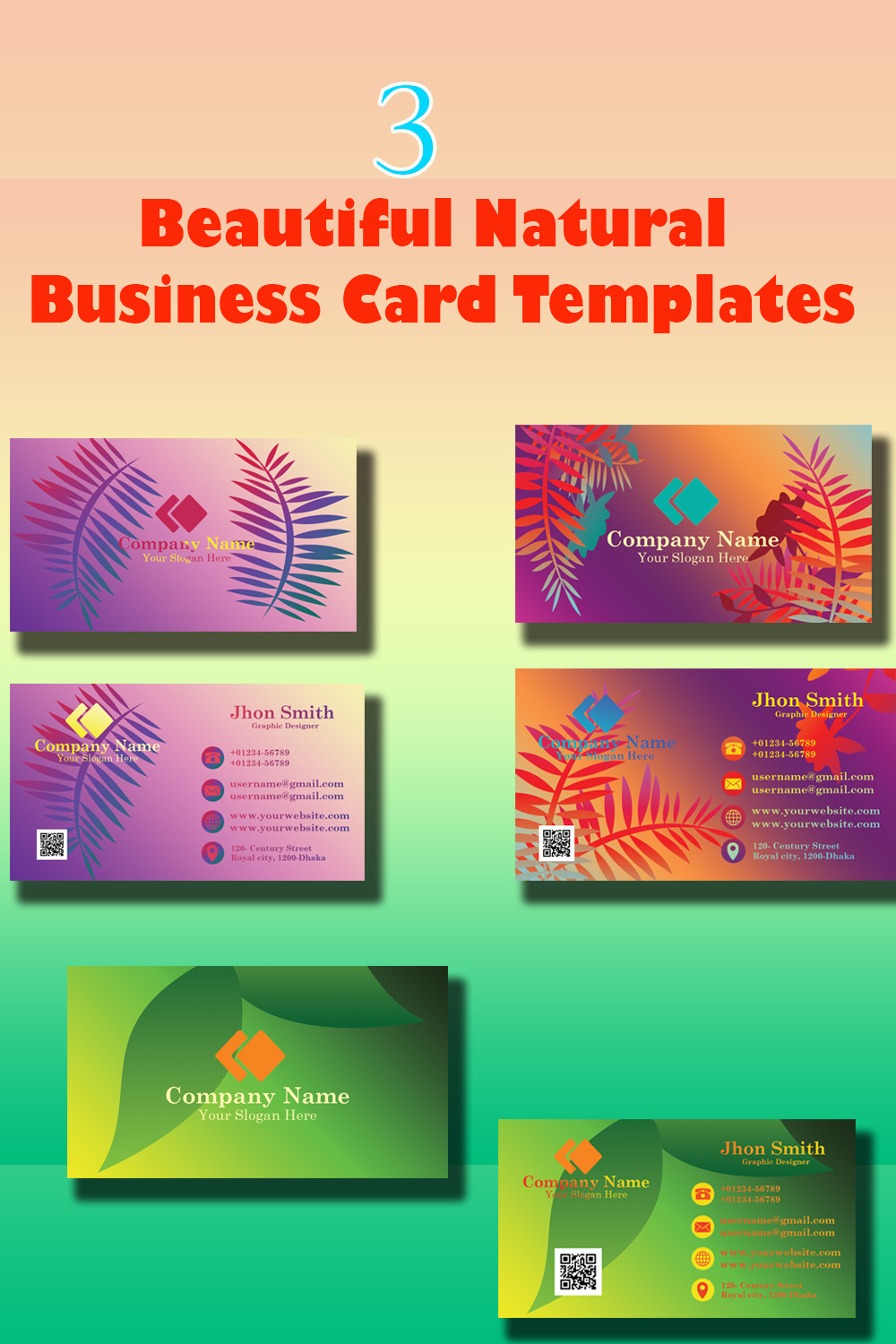 3 Natural & Leaf Design Business Card Templates pinterest preview image.