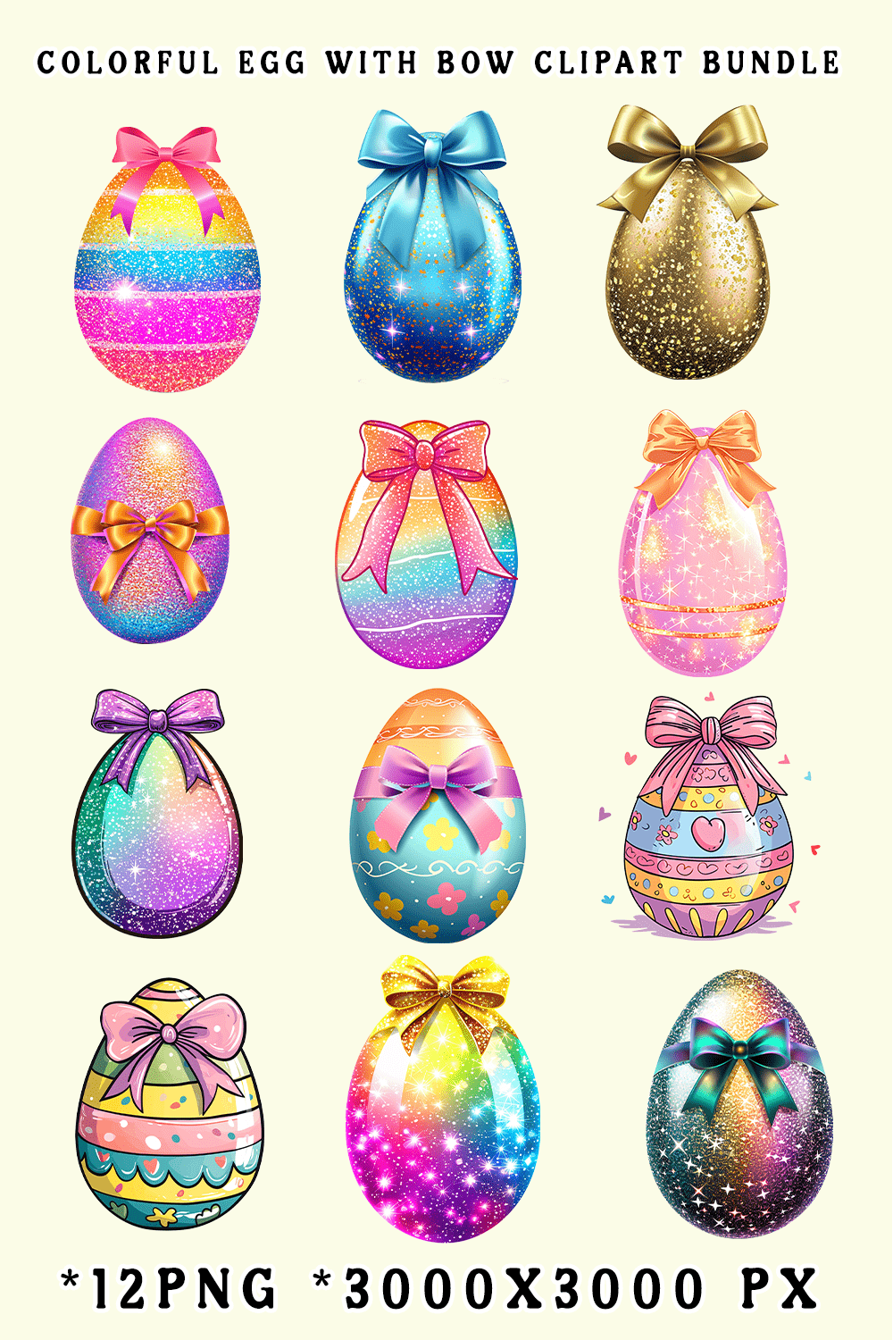 Colorful Egg With Bow Clipart Bundle pinterest preview image.