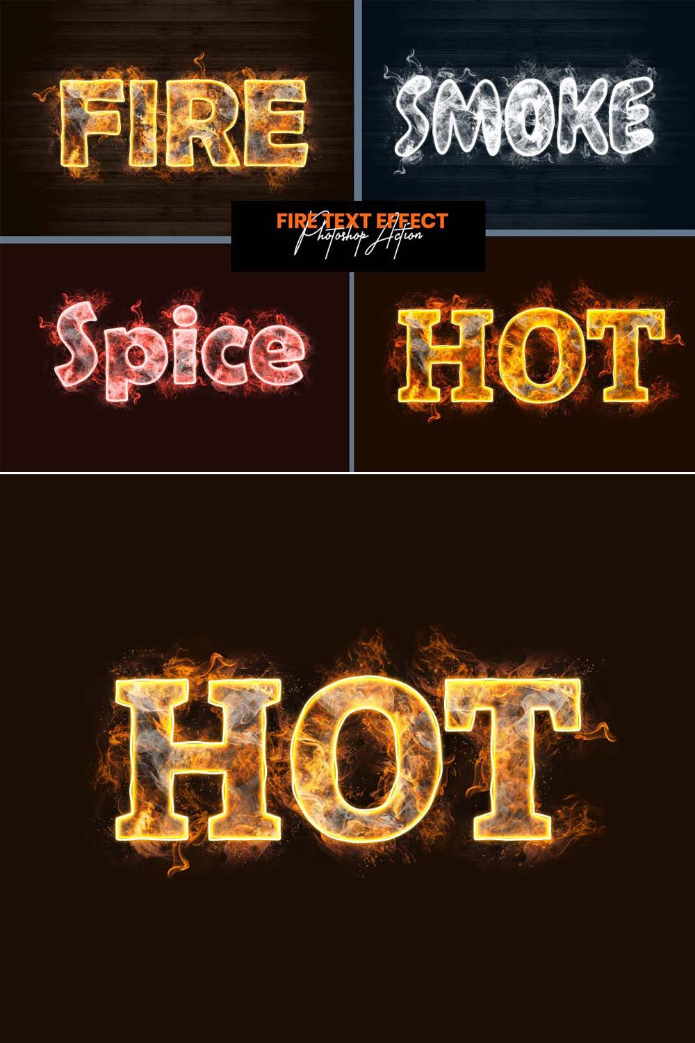 Fire Text Effect Photoshop Action pinterest preview image.