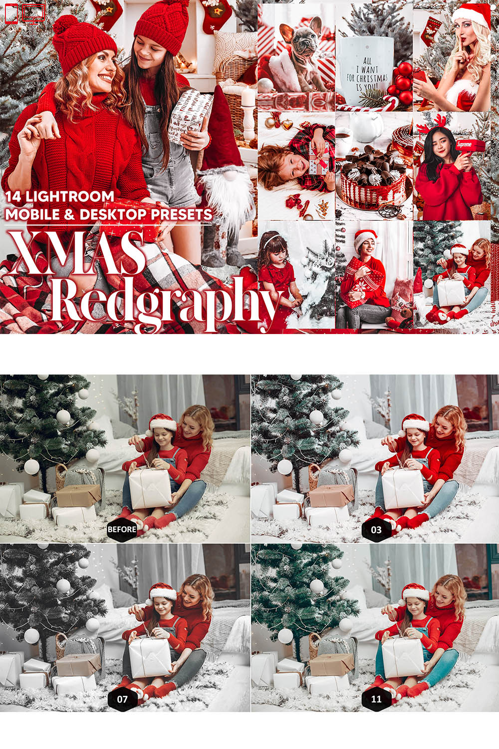 14 Xmas Redgraphy Lightroom Presets, Christmas Mobile Preset, Winter Desktop, Blogger And Lifestyle Theme Instagram LR Filter DNG Portrait pinterest preview image.
