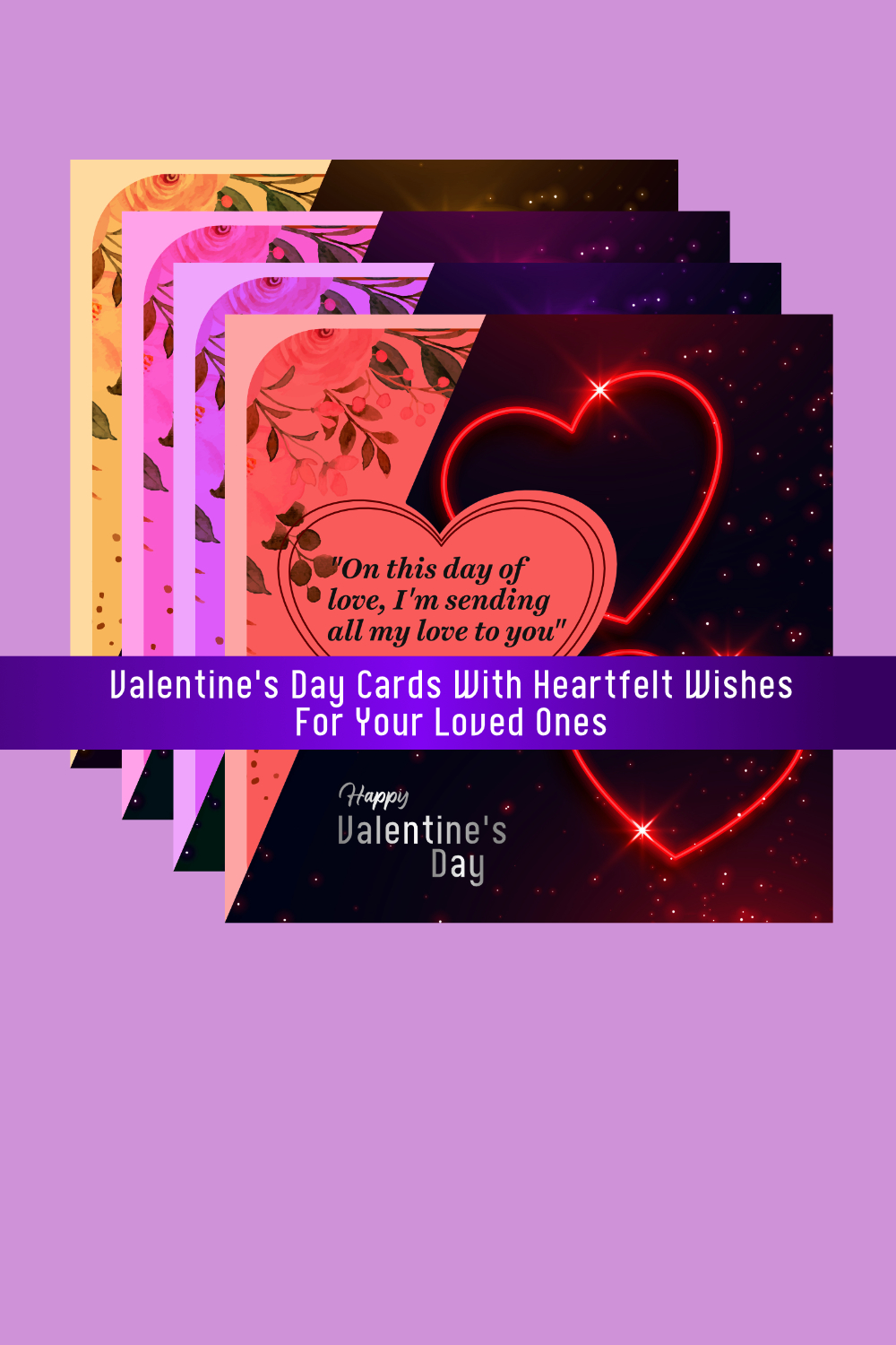 4 Beautifully Designed Vector Valentine’s Day Cards with Heartfelt Wishes for Your Loved Ones, Friends and Well-Wishers pinterest preview image.