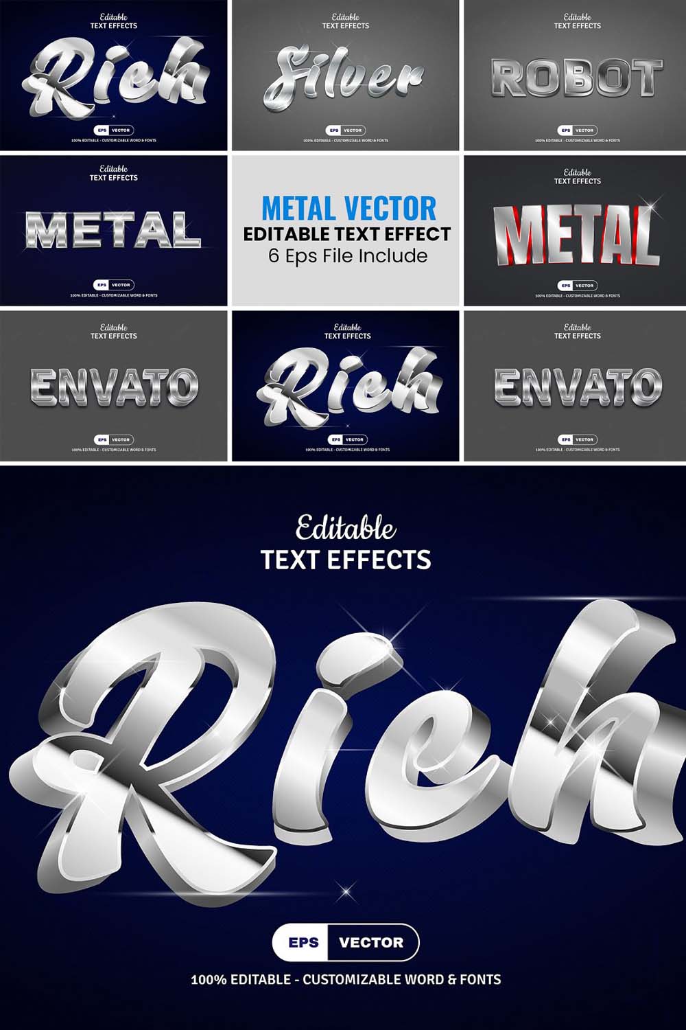 Editable Metal Text Effects pinterest preview image.