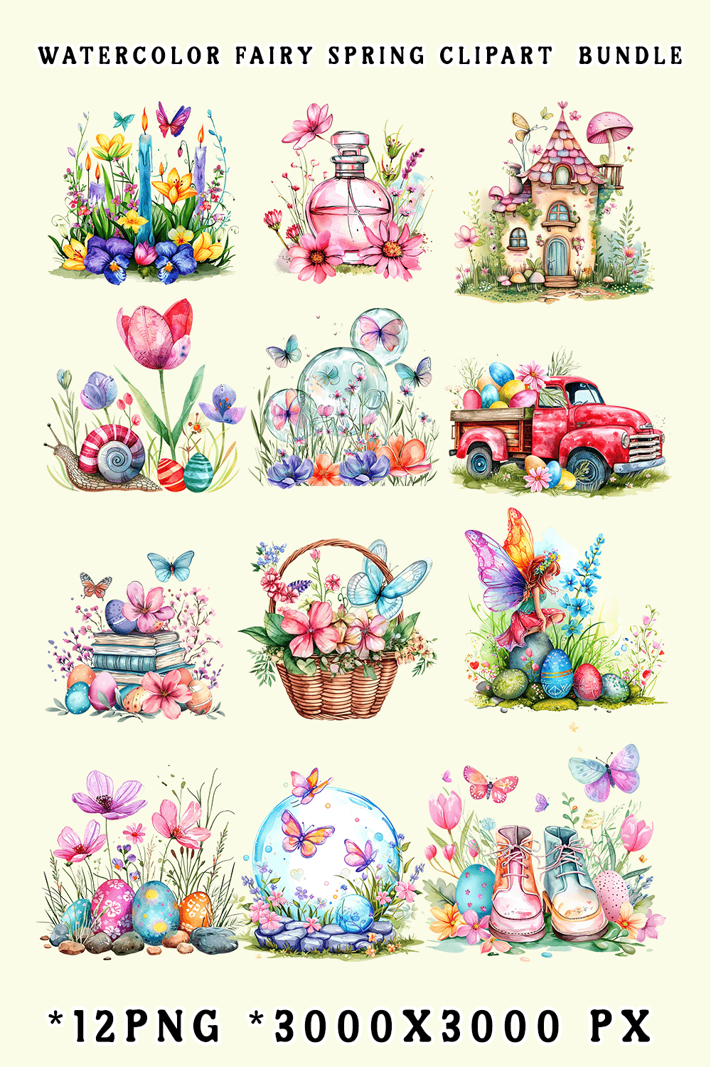 Watercolor Fairy Spring Clipart Bundle pinterest preview image.